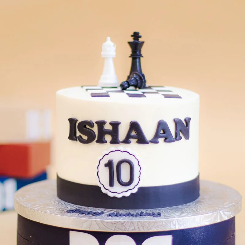 English Chess Birthday Cake with Chess Pieces
